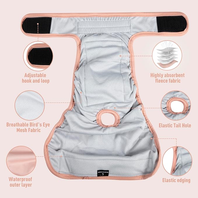 Washable Reusable Female Dog Diapers(5 Pack) Small Medium Large Doggie Puppy & Doggy Dog Diaper, Period Panties in Heat Small Pink Purple Brown Green Blue