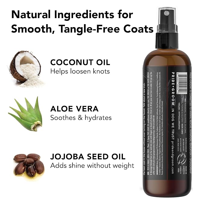 Pride and Groom The Leave in – Dog Conditioner and Detangler Spray Made in USA with Clean Ingredients & Signature Scent to Nourish, Moisturize, Repair, & Add Shine to All Pet Coat Types – 12 fl oz