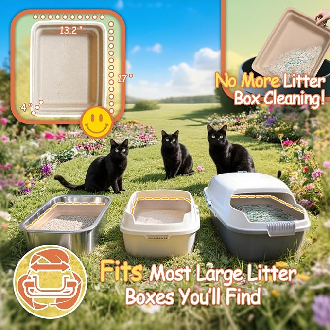 Disposable Litter Boxes for Cats Leak-Proof: 3-Pack Odor Control Sustainable Large Kitty Tray for Travel/Indoor Use