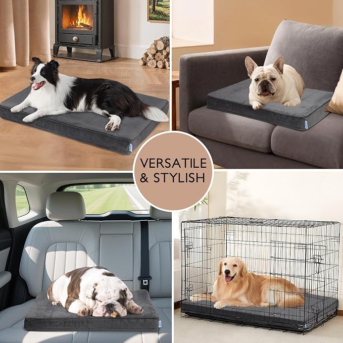 Dog Bed for X Large Dog - Orthopedic Pet Beds with Memory Foam, Waterproof Removable Washable Cover with Non-Slip Bottom, Grey, 41" L x 27" W x 3" H