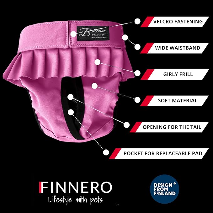 FINNERO Ballerina Dog Diaper – Washable, Reusable, Leak-Proof – Heat, Period & Urine Incontinence Protection – Comfortable, and Stylish Design – Adjustable Fit for Female Dogs – Medium, Pink