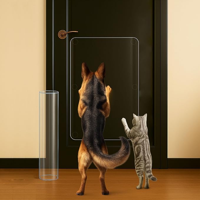 Heavy Duty Door Protector from Dog Scratching 16 x 30'' Transparent PVC Pet Door Guard Protection, Easy Install & Remove Custom-Cut Anti-Scratch Shield for Interior Doors, Cat Damage Prevention 1-Pack