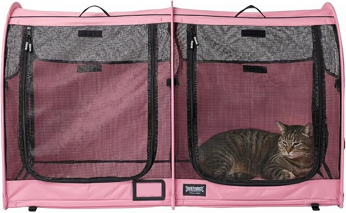 STURDI Small Cargo Pop-Up Pet Kennel, Double Compartment | Collapsible Travel Pet Crate for Cats & Dogs | Easy to Fold with Portable Carry Bag