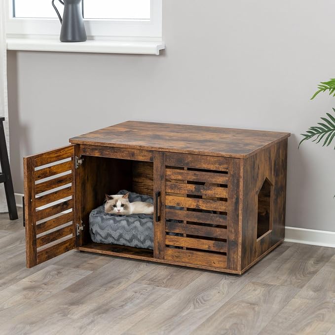 Trixie XL Farmhouse Litter Box Enclosure, Indoor Cat Furniture, Hidden Litter Box Cabinet or End Table, Brown