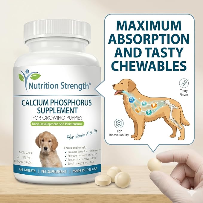Calcium Phosphorus for Dogs Supplement, Provide Calcium for Puppies, Promote Healthy Dog Bones and Puppy Growth Rate, Dog Bone Supplement, 120 Chewable Tablets