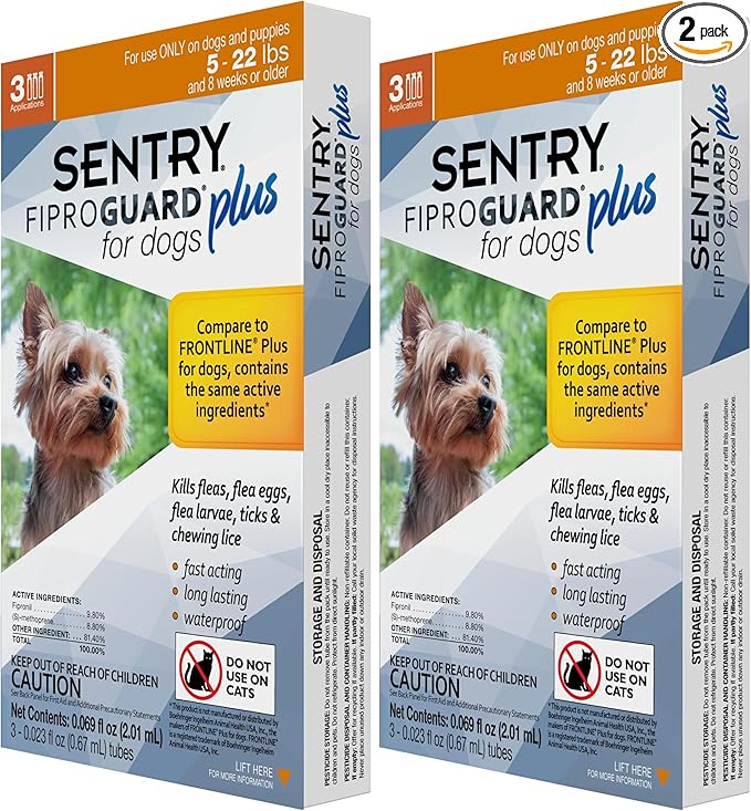 Sentry 3 Count Fiproguard Plus for Dogs Squeeze-On, 5-22-lbs (Pack of 2)