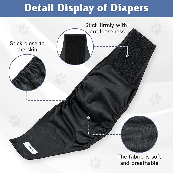 5 Pack Dog Diapers Male, High Absorbing Dog Wraps, Belly Bands for Male Dogs with Incontinence or Frequent Urination, Doggie Diapers M, Black