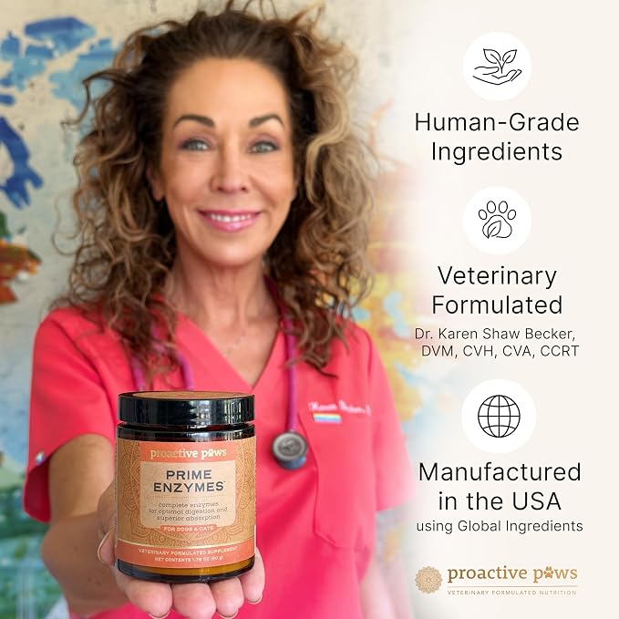 PROACTIVE PAWS Prime Enzymes – Digestive Enzyme Supplement for Dogs and Cats with Taurine, Papaya & Pineapple for Digestive Support and Nutrient Absorption