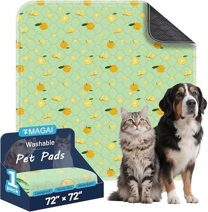 Extra Large Washable Pee Pads for Dogs and Cats, 72x72In 5-Layer Ultra-Absorbent & Leak-Proof Potty Training Pads, Non-Slip Whelping Potty Pads for Housebreak Crates, Floors Green 1 Pack