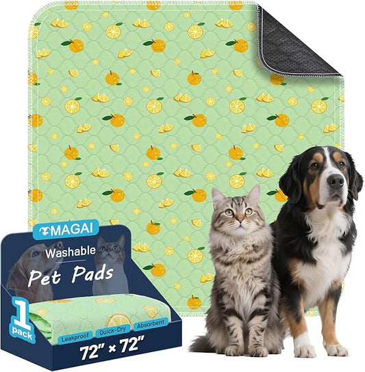 Extra Large Washable Pee Pads for Dogs and Cats, 72x72In 5-Layer Ultra-Absorbent & Leak-Proof Potty Training Pads, Non-Slip Whelping Potty Pads for Housebreak Crates, Floors Green 1 Pack