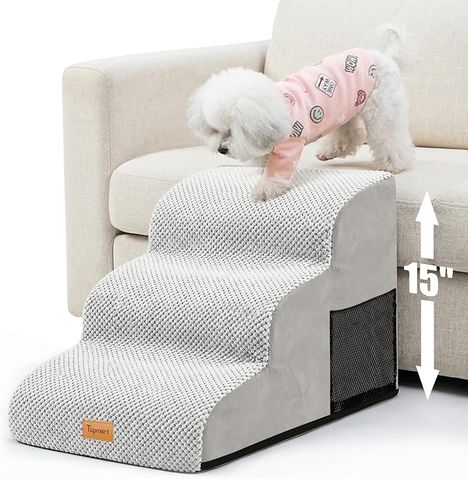Topmart 3 Tiers Foam Dog Ramps/Steps,Non-Slip Pet Steps,Extra Wide Deep Dog Stairs,High Density Foam Pet Stairs/Ladder,Best for Older Dogs,Cats,Small Pets