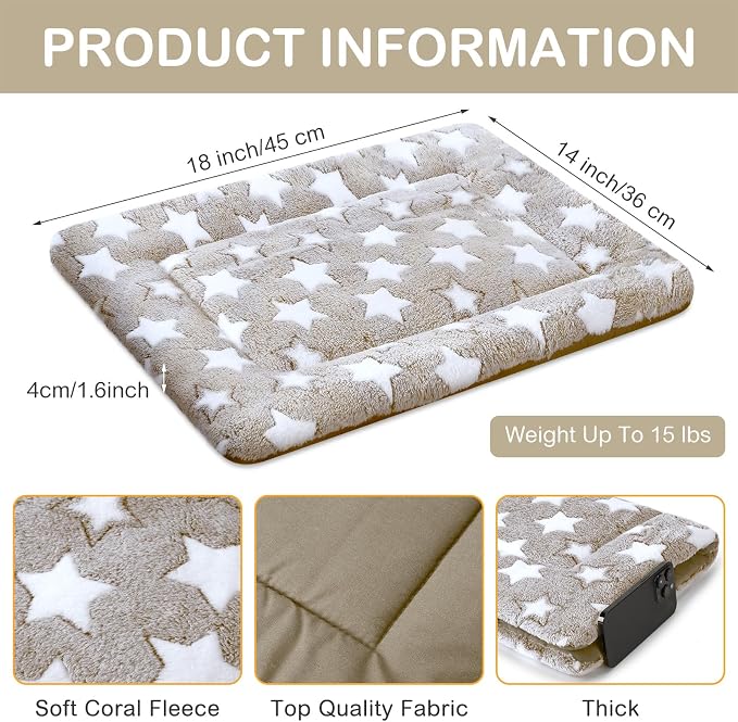 VitalCozy 4 Pcs Dog Crate Pads, Ultra Soft Warm Washable Anti-Slip Kennel Bed Mat for Pets, Reversible, Replaceable, Cage Liner for Small Medium Large Dogs and Cats(18 x 14 x 1.6 Inch,Star,Apricot)