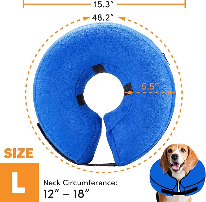 2 Packs Blue Large and Medium (Pet Inflatable Collar Soft Protective Recovery Cone for Dogs and Cats to Prevent Touching Stitches, Wounds and Rashes)