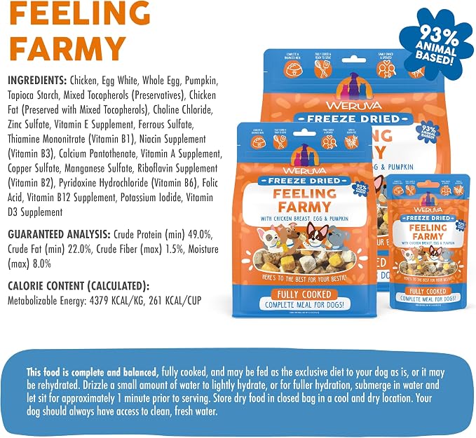 Weruva Dog Freeze Dried, Feeling Farmy with Chicken Breast, Egg & Pumpkin, 13oz Bag
