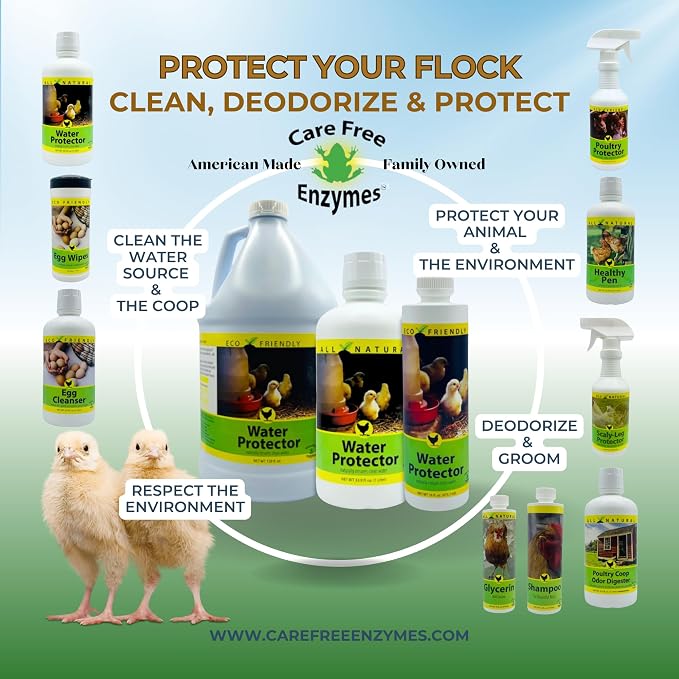 Carefree Enzymes Poultry Drinking Water Protector — Natural Enzyme Cleaner for Chicken, Duck & Livestock Waterers, 1 Gallon