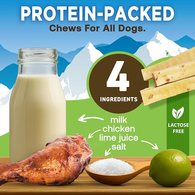 EcoKind Yak Cheese Himalayan Dog Chews, Yak Chews for Small Dogs, Long Lasting Bone for Aggressive Chewers, Only 4 Ingredients, Natural High Protein Dog Treats, No Additives, Chicken, Small - 16 Chews