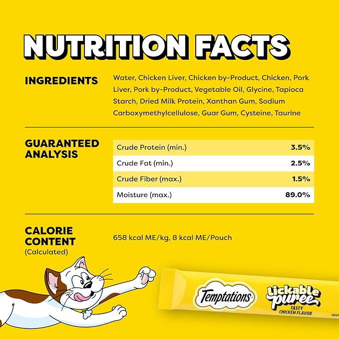 Temptations Creamy Puree Squeezable Lickable Cat Treats, Wet Cat Treats with Chicken, 0.42 oz. Tubes, 16 Count