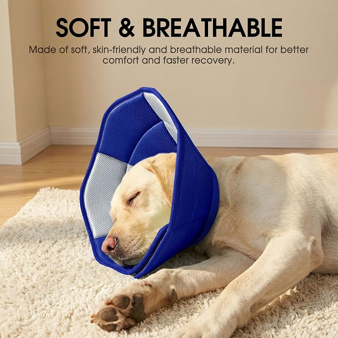Dog Cone - Soft Cone for Dogs to Stop Licking, Pet E-Collar Alternative After Surgery, Adjustable Pet Recovery Collar for Wound Healing, Blue Large
