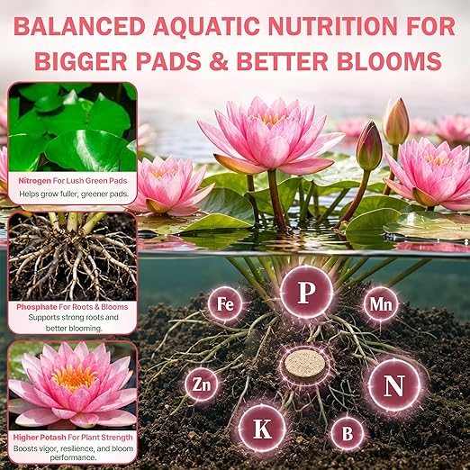Aquatic Plant Fertilizer for Water Lilies & Lotus, Fish-Safe Water Lily Fertilizer Tablets for Pond Plants, Lotus Fertilizer & Pond Plant Food for Lush Pads, Strong Roots & Vibrant Blooms, 100 Count