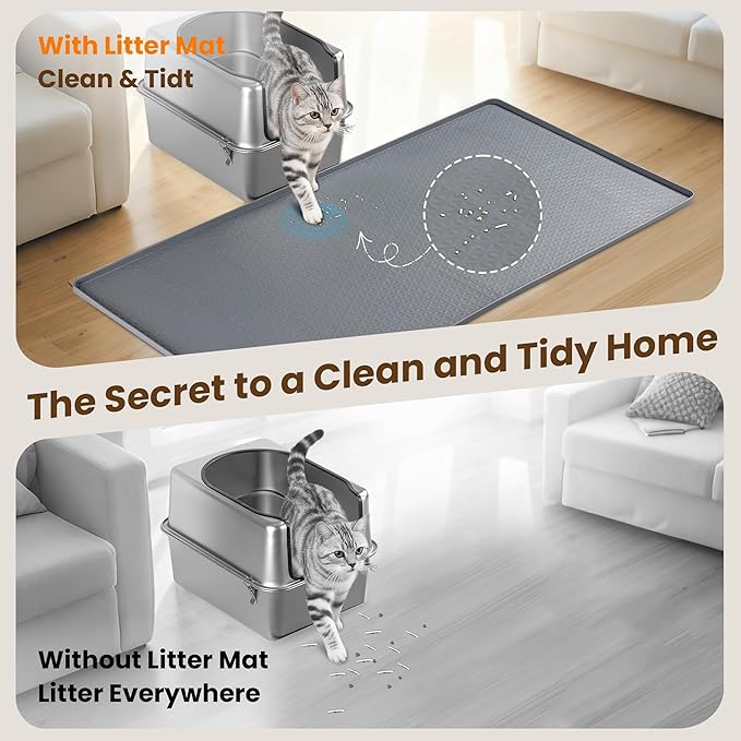 Silicone Cat Litter Mat, XXL 51''×25.6'' Litter Box Mat, Waterproof Floor Mat for Pets, Litter Trapping, Easy to Clean, Soft on Paws (Dark Grey)