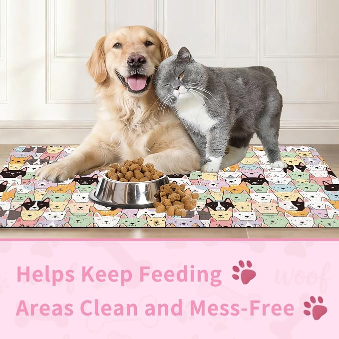 Dog Food Mat, Absorbent Pet Feeding Mat for Dog & Cat Food and Water Bowl, Non-Slip Quick Dry Pet Placemat Floor Protector for Messy Drinkers(12 x 20in)