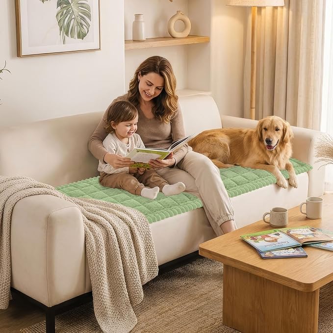 Smiry Couch Cover for Dogs, Non Slip Fuzzy Pet Sofa Arm Covers Washable for Armrest & Backrest, Soft Thick Furniture Protector for Cats Dogs, Against Fur, Dirt (Grass Green, 35.4" x 35.4")