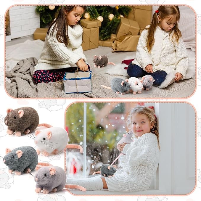 Honoson 8 Pcs Rat Stuffed Animal Mouse Plush Toy 7 Inch Fake Rat Small Stuffed Mice Bulk Cuddly Realistic Plushies for Birthday Christmas Surprise Gifts(Mixed Color,Classic)