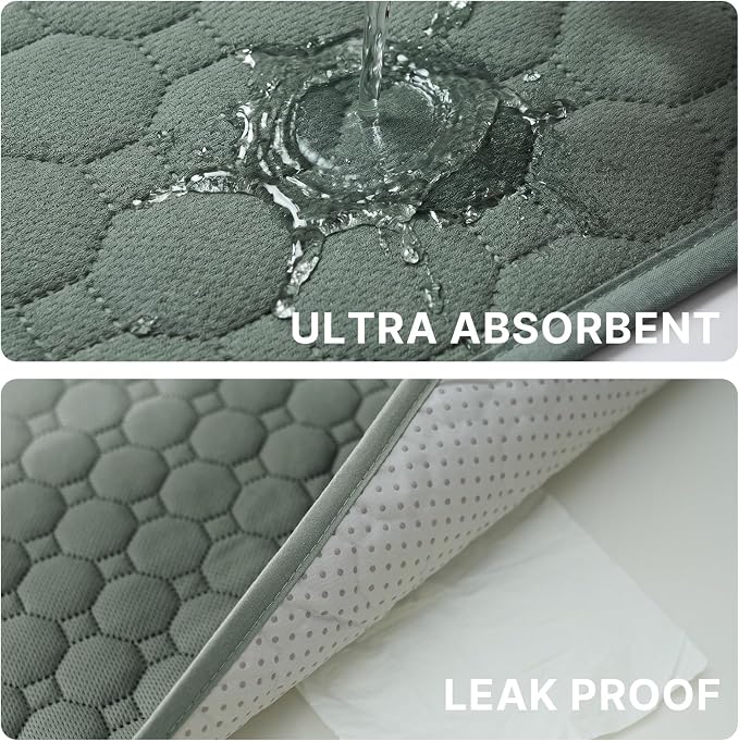 H.VERSAILTEX Premium Washable Pee Pads for Dogs 2 Pack Super Absorbent 100% Waterproof Reusable Non-Slip Quilted Puppy Training Pads for Crate Playpen Whelping & Potty Training(18"x24", Sage)