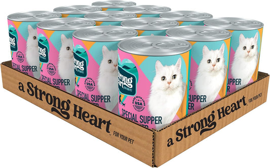A Strong Heart Canned Wet Cat Food, Special Supper Dinner - 13.2 oz Cans (Pack of 12), Made in The USA with Real Turkey & Fish