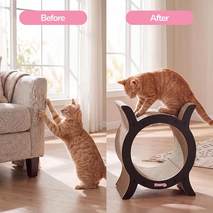 Nyan 16.5" Modern Cardboard Tunnel Cat Scratcher House with Catnip, Corrugated Indoor Cat Hideaway Den, Solid Black Scratching Surface for All Cats CSR1007J