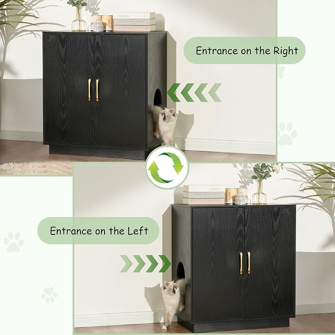 Gitelsnour Litter Box Enclosure, 30.9'' High Large Litter Box Furniture, Modern Cat Litter Box Enclosure with Hidden Storage, Side Table, End Table, Black GCLB003BK
