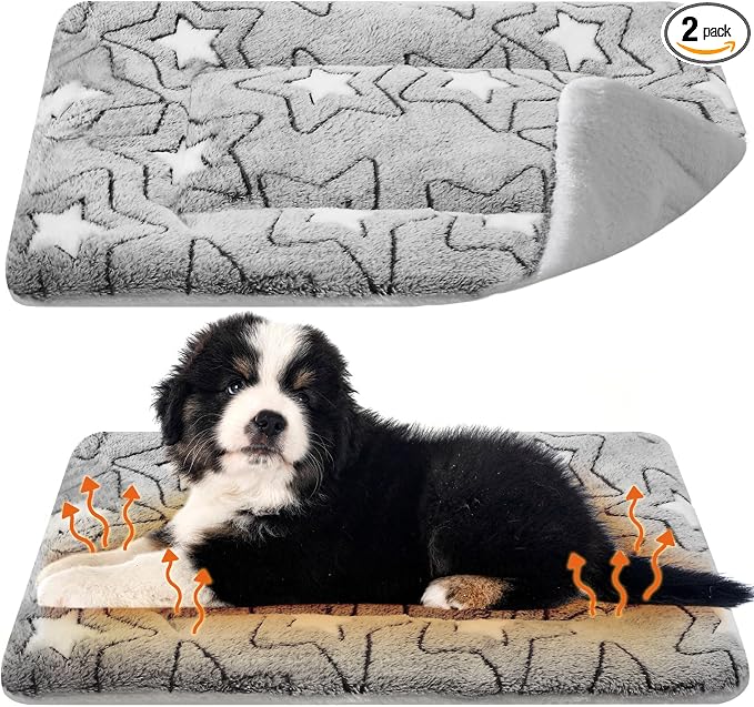 VitalCozy 2 Pack Self Warming Cat Mat Self Heating Pad Bed Reversible Machine Washable Reflects Body Heat Warm Thermal Pet Pad Crate Blanket for Feral and Indoor Cat(Double Star,20'' X 30'')