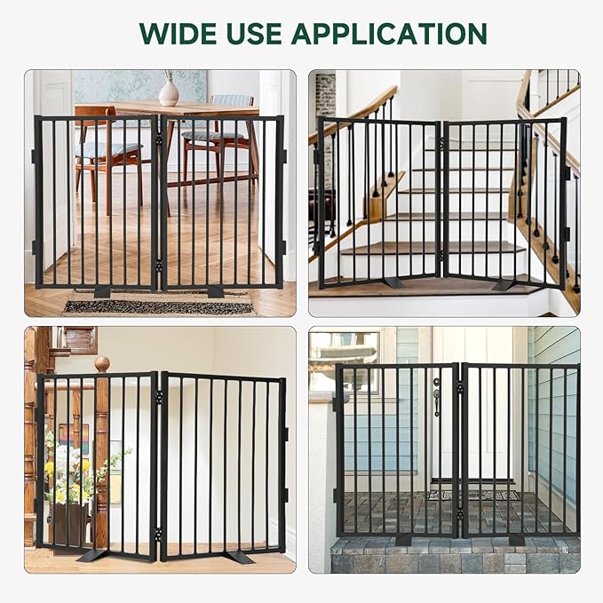 Snagle Paw Metal Freestanding Dog Gate,40” W x 36” H Dog Fence with Support Feet for Doorways, Stairs and Hallways, Portable Pet Gate for Indoor Use (2 Panel, Black)