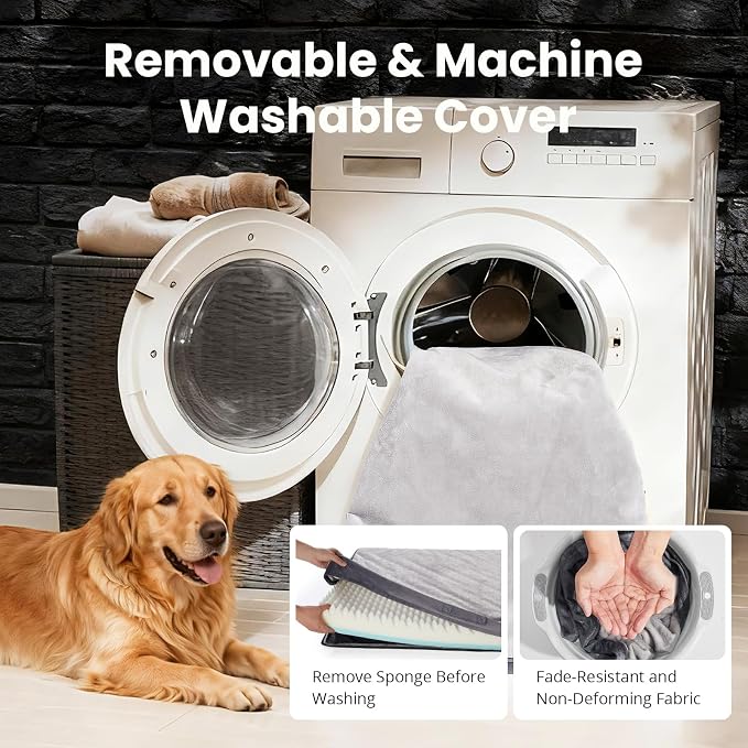 OhGeni Orthopedic Waterproof Dog Bed for Large Dogs, Machine-Washable Removable Cover in Easy-Clean Fabric, Reversible Memory Foam & Easy-Carry Handle, Wider and Larger, 44 inch (Gray)