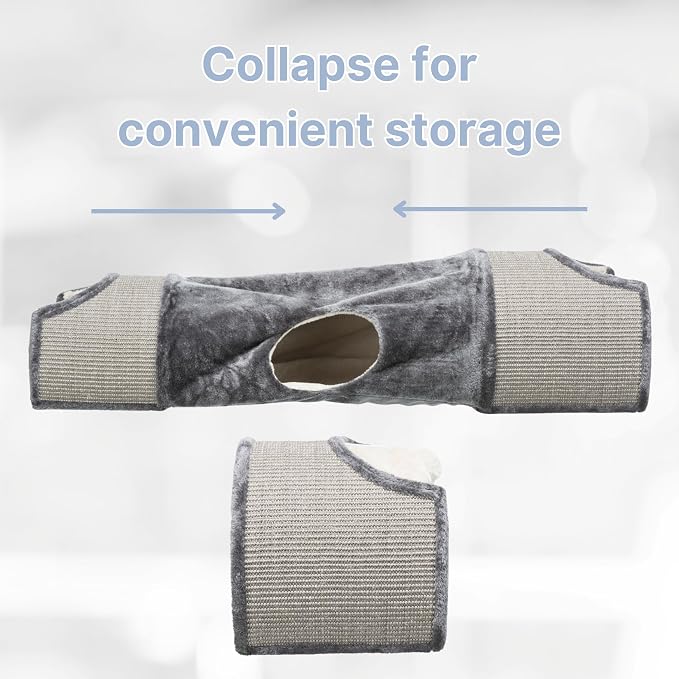 Trixie Cuddly Condos and Tunnel for Cats - Indoor Cat Furniture with Play Condos, Hideaway Tunnel, Dangling Cat Toys - Sisal Scratching Surface - Collapsible Design for Easy Storage, Gray