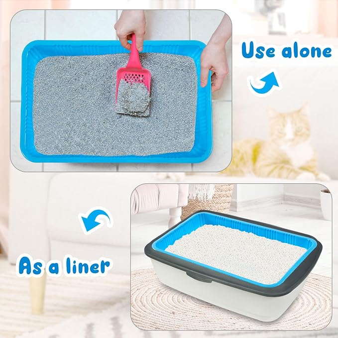 Tessco for you 30 Pack Disposable Cat Litter Boxes, Plastic Leakproof Litter Trays for Cats, Disposable Travel or Temporary Litters Pan for Kittens and Small Pets, 16.7 x 10.5 x 3.4 Inch(Blue)