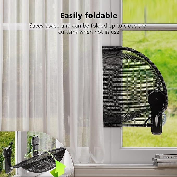 JUNSPOW Cat Window Perch Cordless, Foldable & Stable Cat Beds- Breathable Cat Window Hammock for Overlooking, Sunbathing and Climbing - Maximum Hold Up to 40lb