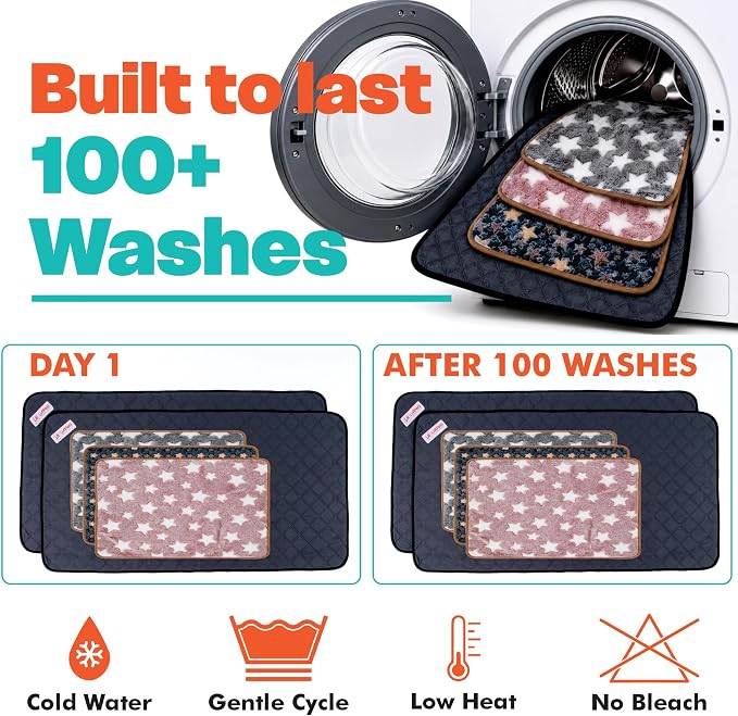 LUFTPETS Reusable Guinea Pig Cage Liners 5 Pcs - 2 Washable Midwest Pee Pads 47"x24" & 3 Soft Bunny Fleece Blankets 24"x16", Waterproof Rabbit Bedding with Odor Control, Absorbent Small Pet Mats