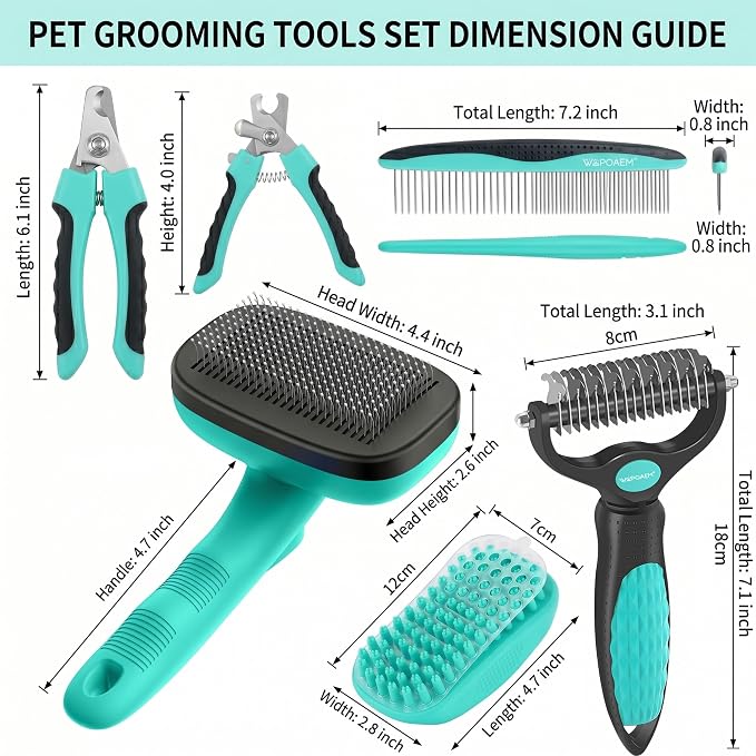 Self Cleaning Slicker Brush for Dog - 5 PCS Dog Brush Grooming Kit,Undercoat Rake Brush Comb for Small Large Dogs Cats, Dog Hair Brush Set, Grooming Deshedding at Home or Travel, Green
