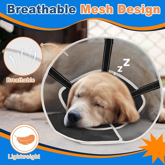 Breathable Mesh Dog Cone Collar for Surgery, Soft Elizabethan Recovery Alternative to Stop Licking,Pet Neck Collar for Large Medium Small Breeds, L