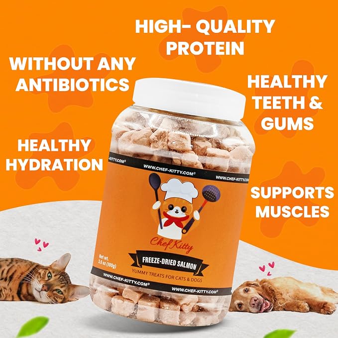 Freeze-Dried Salmon Treats for Cats & Dogs – 100% Wild Caught, Single Ingredient, High-Protein, Healthy Snack – No Additives or Preservatives – 2.7 oz - Inspected & Tested in USA