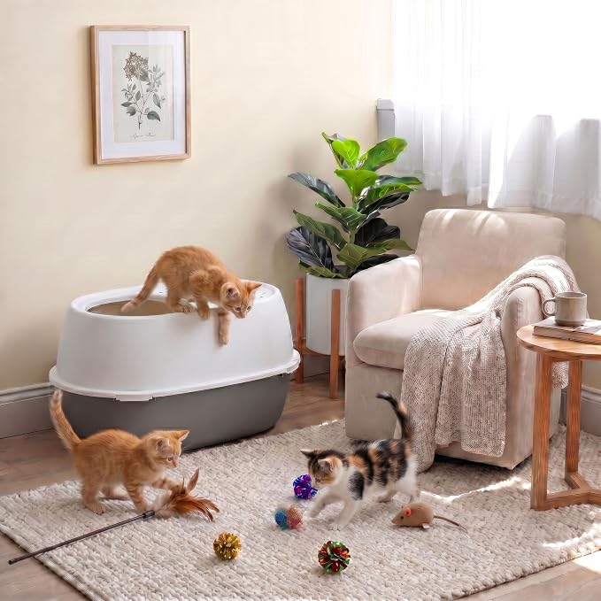 IRIS USA Extra Large Litter Box with Lid, Top Entry, Jumbo Enclosed Covered Litter Box for Large Cats, 19" L x 29" W x 15" H, Dog-Proof 4-Buckle Design, Reduced Tracking Lid, Gray/White