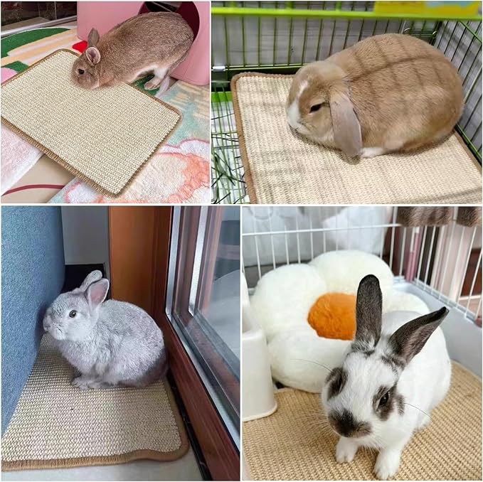 4PCS Rabbit Scratching Mats, Natural Sisal Bunny Scratch Pad Rabbit Mats for Cages, Claws and Teeth Care, Rabbit Chew Toys Bunny Accessories for Bedding Biting Sleeping Nesting (16x12in)