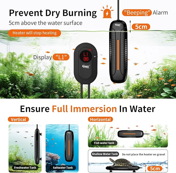 hygger Aquarium Heater 1000W Fish Tank Heater with LED Controller, Multiple Safety Protections, Anti-Cooking Fish Alarm, Auto Stop Heating Protection, for 105-238 Gallon Freshwater Saltwater Tank