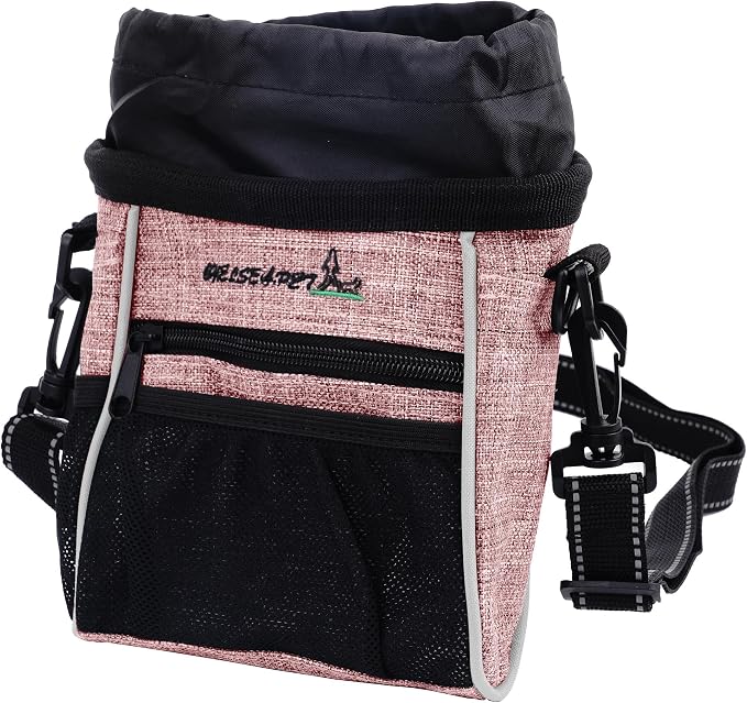 Dog Treat Pouches Training Walking Bag, Dog Training and Behavior Aids, Large Space for Pets Food, Durable Polyester Fabric, 3 Ways to Wear, Portable Pet Bagand Easy to Clean (Pink)