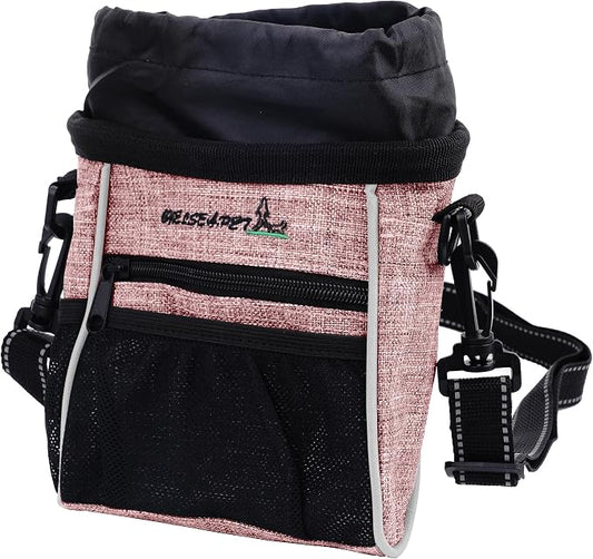 Dog Treat Pouches Training Walking Bag, Dog Training and Behavior Aids, Large Space for Pets Food, Durable Polyester Fabric, 3 Ways to Wear, Portable Pet Bagand Easy to Clean (Pink)