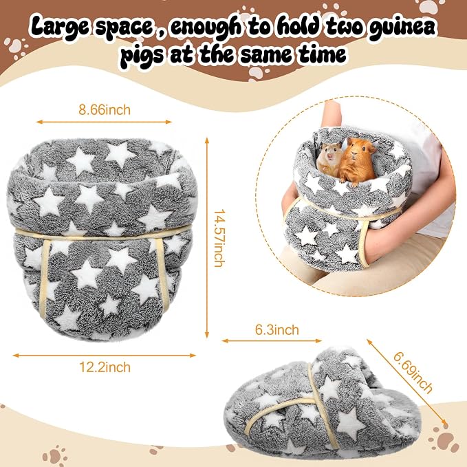 Wenqik 2 Pcs Guinea Pig Hideouts Guinea Pig Bed Washable Bunny Bedding Cuddle Warm Small Pet Sack Supplies Portable Pet Carrier Cage Nest Accessories for Cage(Gray, Light Pink,Pentagram)