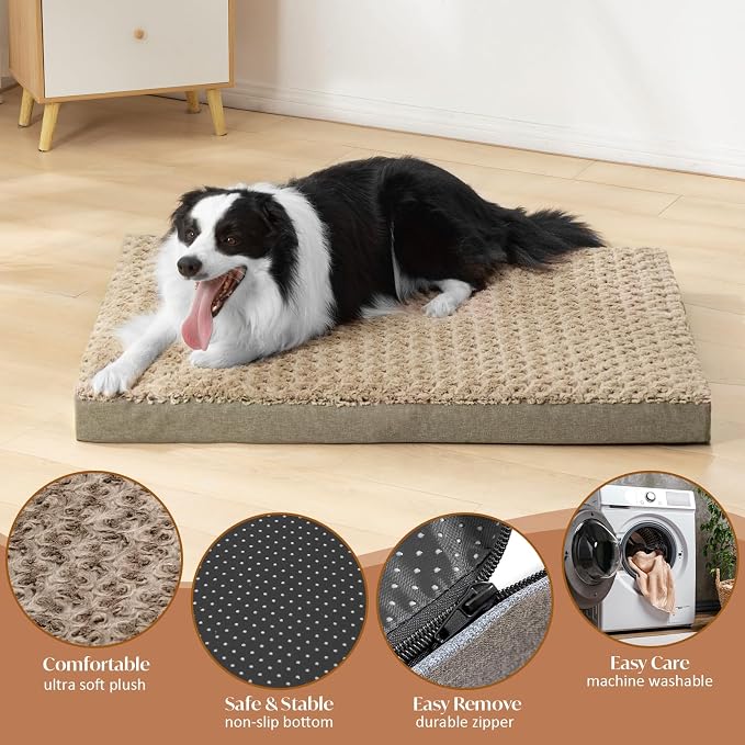 KHONSU PET Dog Bed Mat Plush 3.5in Orthopedic Pad for Large Dogs up to 90 lbs Waterproof Removable Cover Machine Washable for Extra Large Dogs