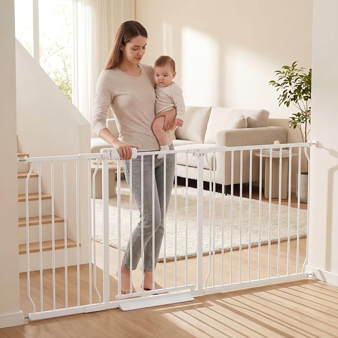 Baby Gates Extra Wide 71.65-76.38 Inch Large Baby Gates for Stairs Tension Pet Dog Gates Indoor for Doorways, No Drilling Pressure Mounted Pet Gates for Kids