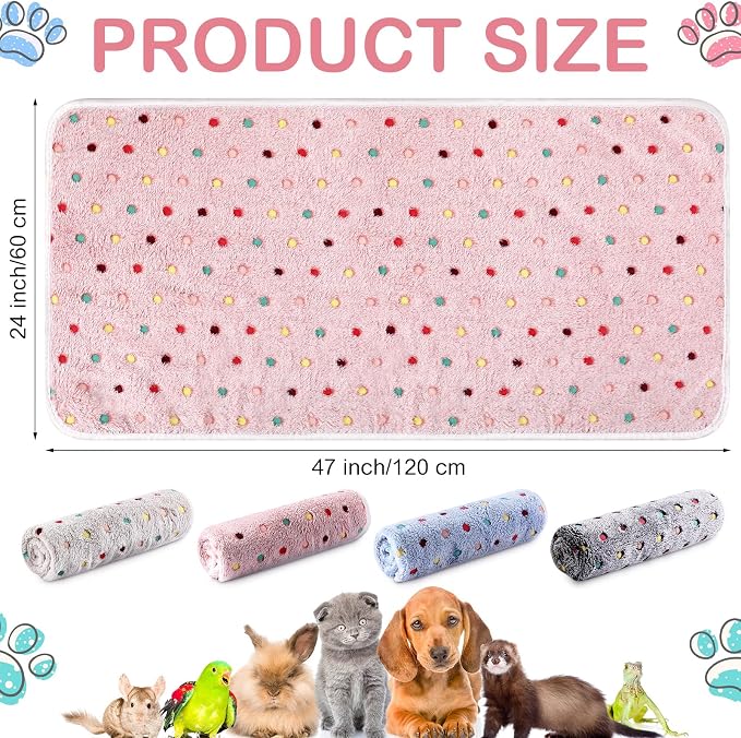 Tudomro 8 Pcs Absorbent Guinea Pig Blankets Washable Small Animal Fleece Bedding Cage Liners Reusable Pet Sleep Mat Pad Cover for Ferret Chinchilla Furniture Protection(Dot,47 x 24 Inch)